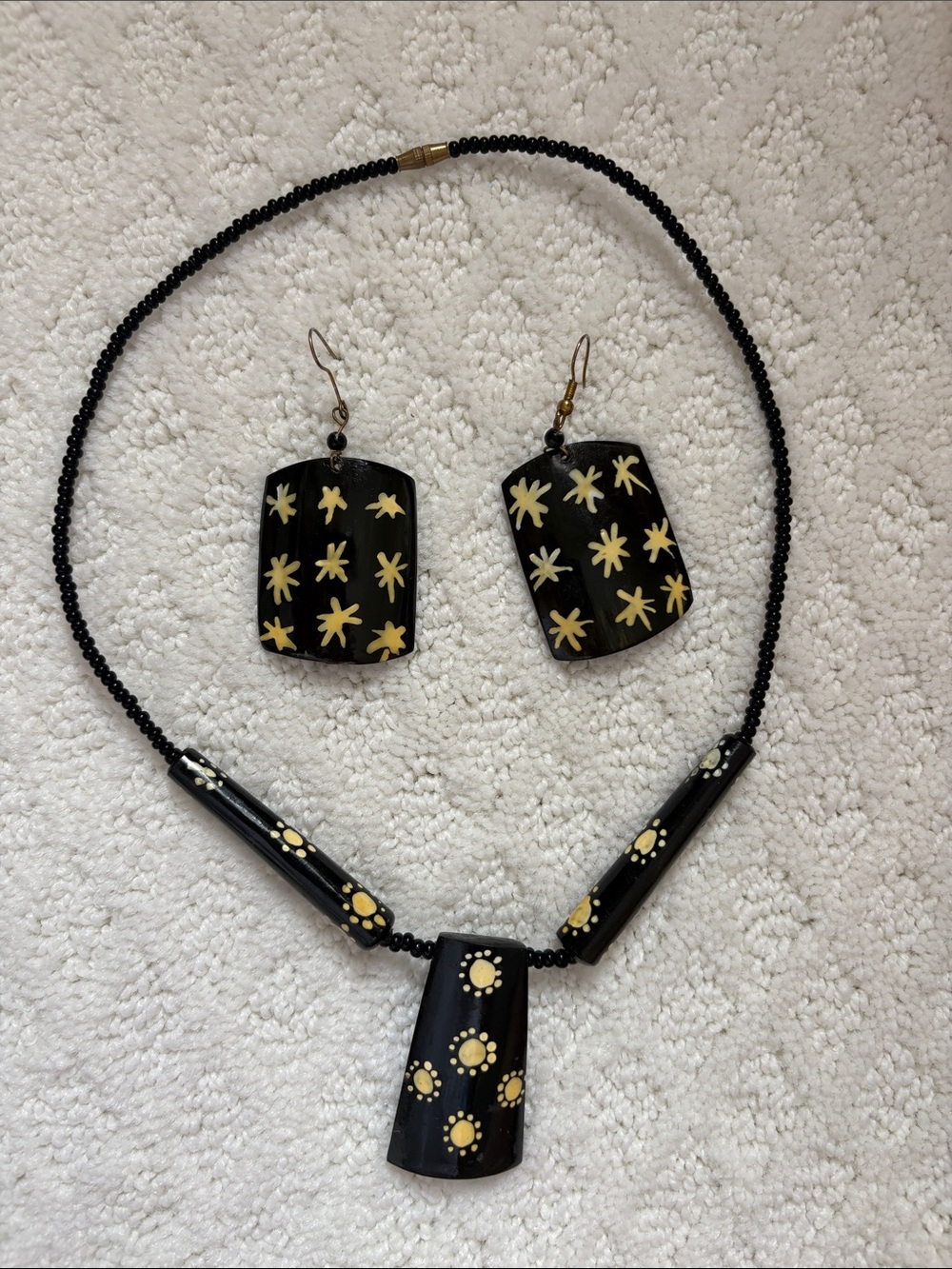 Handcrafted Black and Cream Wooden Necklace & Earring Set - Made in Kenya